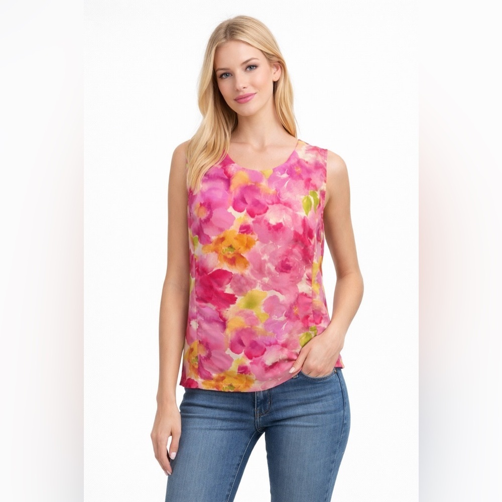 COURTENAY Women’s Multicolor Floral Sleeveless Tank Top - Size 16.  Zip Up Back